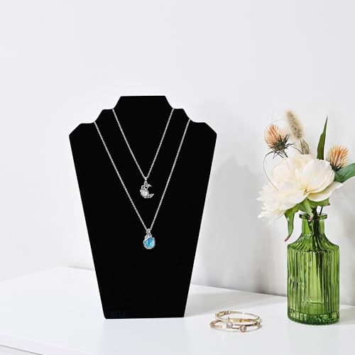 MOOCA 6 Pcs Velvet Covered MDF Wood with Cardboard Easel Multiple Necklace Display, 8 1/2 "W x 3" D x 12 1/2 "H Inches, Black Color - color: Black Velvet