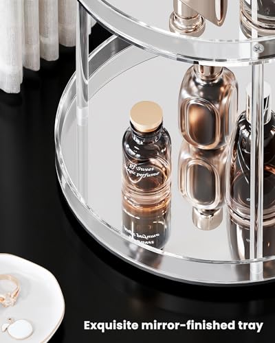 Lolalet 360 Degree Rotating Acrylic Perfume Organizer Stand, 2 Tiers Clear Perfumes Holder Display Rack, Makeup Skincare Organization for Vanity Bathroom Countertop -Medium, Clear - size: Medium