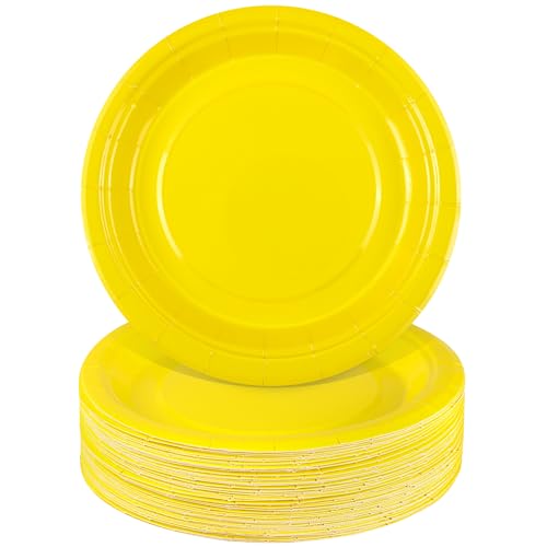 Breroa 72 Pieces Yellow Paper Plates 7 Inch Bulk Paper Plates Disposable Round Dessert Plates Heavy Duty Solid Color Paper Plates Table Decors Party Supply for Birthday Party, Dinner Table, Wedding - color: Yellow
