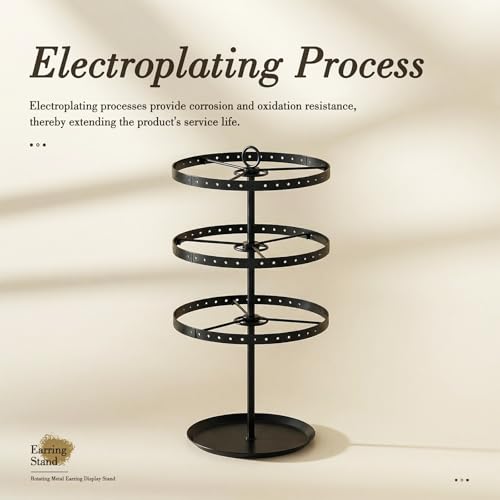 3 Tiers Metal Rotating Earring Holder Organizer Stand Adjustable Display Tree, 126 Holes Large Carousel Rack for Stud Hoop Pierced Dangling Women Girls, Perfect View for All Earrings (Black) - color: Black