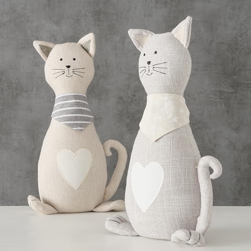 Cat Door Stops, Set of 2, Grey and White Woven Fabric, Black Embroidery Cotton, Linen, Polyester, & Filling, Weighted Prop, 12.5 Inches, 2.75 lbs. (Not a Toy) - color: Cats, Grey and White
