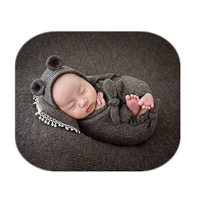 Newborn Baby Boy Girl Photography Props Bow Wrap, Posing Aid, Hat and Blanket Set of 4 Pcs - color: Gray