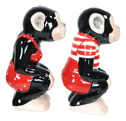 Ebros Gift Circus Carnival Red Jungle Male and Female Monkeys Chimpanzee Apes Couple Ceramic Salt and Pepper Shakers Figurine Set Wildlife Tropical Rainforest Monkey Sculpture