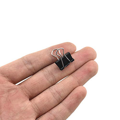 HAHIYO Binder Clips Paper Clamps Spring Steel Sturdy Mini 0.59 inches Width 0.2 Inch Capacity No Sharp Edges Heavy Duty Tight Grip Reusable Black Metal Bright Finish for Home Office School 100 Pack - size: 0.59in-100P