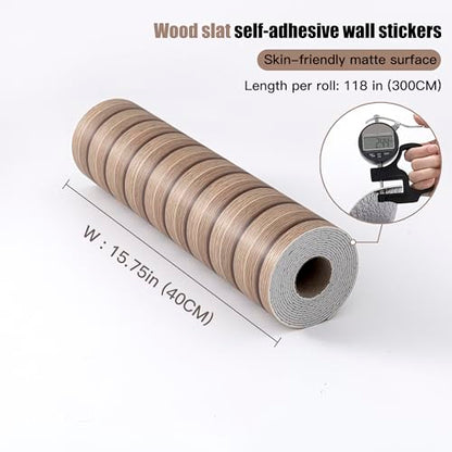 Peel and Stick PVC Slat Wall Panels, Wood Grain Self-Adhesive Soundproof Paneling, 3D Faux Wood Panels for Bedroom Bathroom Walls & Ceilings 118"x15.75"(Light Walnut,13Sq.ft) - color: Light Walnut