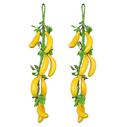 2 Pack Lifelike Simulation Bananas Fake Fruit Hanging Artificial Bananas Home Kitchen Shop Display Photo Props Decorations