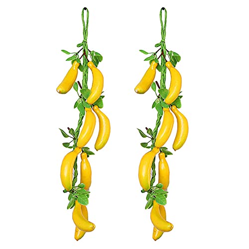 2 Pack Lifelike Simulation Bananas Fake Fruit Hanging Artificial Bananas Home Kitchen Shop Display Photo Props Decorations