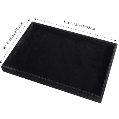 13.8" x 9.5" Velvet Jewelry Tray Jewelry Display Tray, Stackable Empty Plate Trays for Earrings Necklaces Bracelet Rings Display Showcase - Black - color: Black, size: Flat Tray 13.8"x9.5"