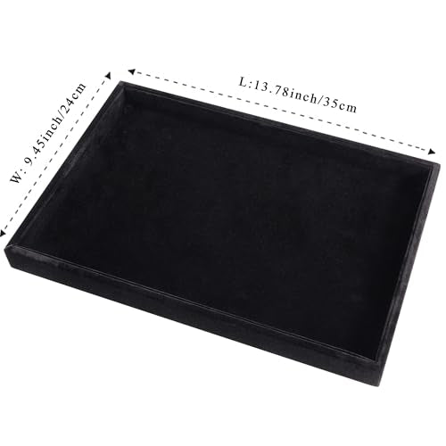 13.8" x 9.5" Velvet Jewelry Tray Jewelry Display Tray, Stackable Empty Plate Trays for Earrings Necklaces Bracelet Rings Display Showcase - Black - color: Black, size: Flat Tray 13.8"x9.5"