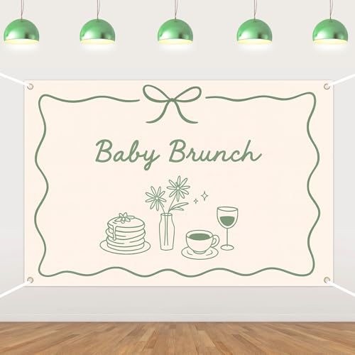 Baby Brunch Backdrop Green Brunch Themed Party Decorations Breakfast Food Coffee Bow Photography Background for Boys Girls Let's Brunchs Theme Baby Shower Indoor Outdoor Photo Props Supplies 5 * 3ft - color: green