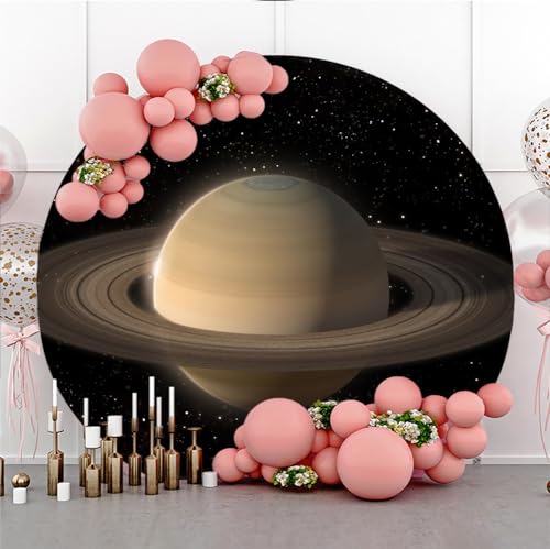Diameter 3ft Saturn Planet Round Backdrop Cover Cosmic Galaxy Stars Circle Photography Background Outer Space Backgrounds for Kids Birthday Party Decor Baby Shower Photo Booth Props - color: Satuln, size: 3x3ft-polyester