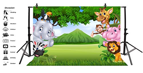 Leyiyi Africa Zoo Summer Scenery Backdrop 5x3ft Photography Backdrop Cute Animals Green Endless Lawn Children Baby Birthday Party Backdrop Kids Infant Room Decor Children Baby Portraits Studio Props - size: 5x3ft