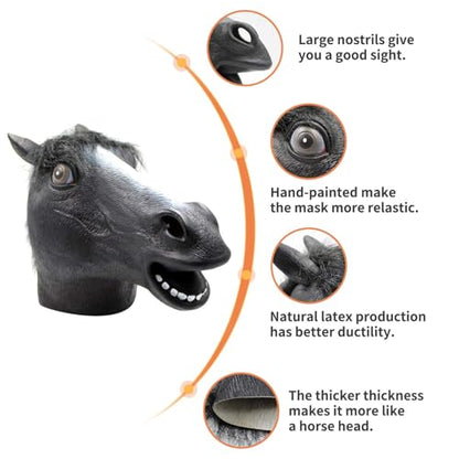 CreepyParty Horse Head Mask - Animal Halloween Costume for Parties, Cosplay, Photo Booth Props, and Pranks - Funny Gag Gift for Adults, Black