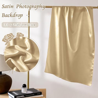 RUDONG M Satin Photography Backdrop 3.3x2.5ft - Wrinkle-Free Silky Fabric Background for Jewelry/Cosmetics/Flat Lay/Studio, Beige Backdrop Cloth (100x75cm) - color: Beige
