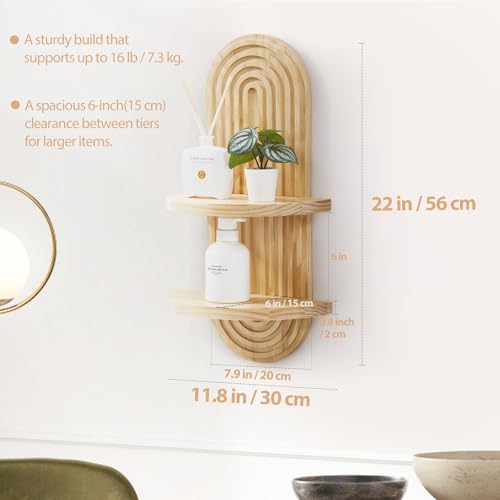 SweetSage Wooden Arched Wall Shelf - Boho Decor Floating Shelves Book Display Rainbow Shelf for Home Bedroom Living Room Nursery Office 22 x 11.8 Inches Natural - color: Natural, size: 22" x 11.8"