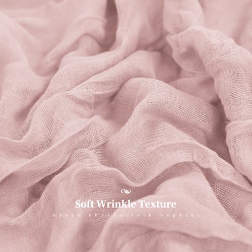 42 Dusty Pink Gauze Cheesecloth Napkins, 20 x 20 Inch Wrinkled Rustic Boho Dinner Napkins for Wedding,Dinner,Family Everyday Use/Parties - color: Dusty Pink, size: 20" x 20" (Set of 42)