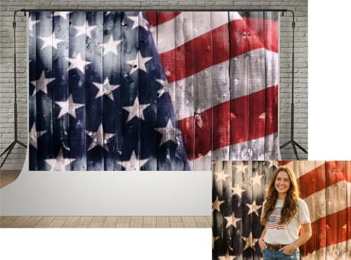 Kate 10x6.5ft Rustic American Flag Photography Backdrops Wood Planks Vintage USA Banner Background for Photography July 4th Patriotic Decor Studio Props - size: 10x6.5ft