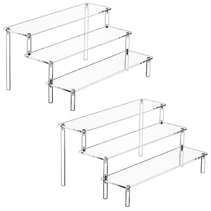 HENABLE 2PCS Large Acrylic Display Risers, Perfume Stand Organizer, Clear Acrylic Shelf Risers for Display Stands for Food, Tabletop Use, Amiibo Funko POP Figure, 3 Tier Clear Cupcake Stand Risers
