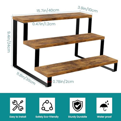 ELITEROO Wooden Display Riser Stand, 3 Tier Display Risers, Tiered Cabinet Organizer, Widened Display Rack Shelf Kitchen Counter Shelf for Makeup Perfume Figure Dolls Collection Condiment Candles