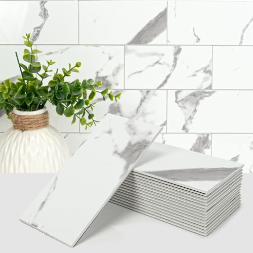 Art3d 102-Piece Faux Stone Peel and Stick Backsplash Tile, Waterproof Thick PVC Stick On Subway Wall Tile for Kitchen Bathroom Laundry Room Fireplace - 3" x 6" Gray Marble - color: Gray Marble