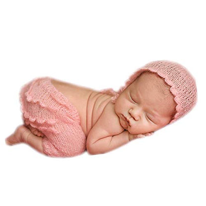 Fashion Cute Newborn Boy Girls Baby Costume Outfits Photography Props Hat Pants - color: Pink
