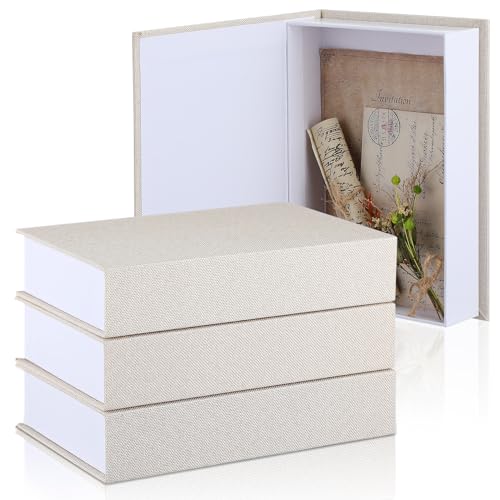 Tioncy 3 Pcs Fake Book Box Neutral Linen Book Box Decorative Faux Prop Storage for Farmhouse Home Decor shelf Table Card Photo DIY Keepsake Gift(8.6 x 6.1 x 1.8 Inch,Creamy White) - color: Rice White, size: 8.6 x 6.1 x 1.8 Inch