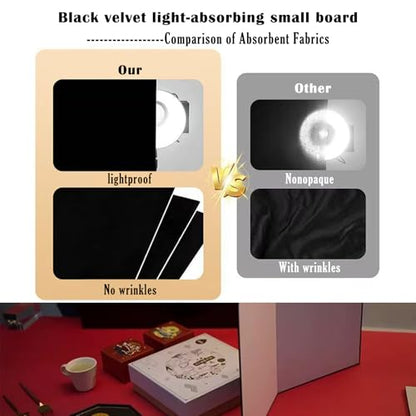 14PCS Black Velvet Flocked Product Photography Backdrops Board with 2PCS LED Lighting Kit Anti-Glare Photo Backdrop for Small Product Food Jewelry Cosmetic. (16x11.5in)
