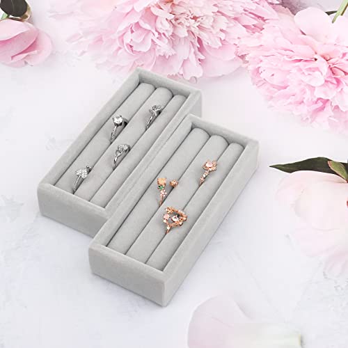 DesignSter Small Jewelry Tray, 2PCS Ring Organizer, Velvet Jewelry Display Tray, Stackable Jewelry Organizer Trays, Jewelry Drawer Organizer Inserts For Dresser, Jewelry Box (Gray) - color: Gray, size: 3 Slots
