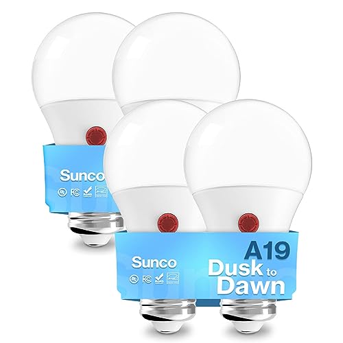 Sunco Dusk to Dawn LED Outdoor Light Bulb A19, Photocell Automatic for Exterior Lighting, 800 LM, 9W (60W Eqv.), 4000K Cool White, Auto On/Off Sensor, IP65 Rated UL 4 Pack - color: 4000k Cool White, size: 4 Count (Pack of 1)