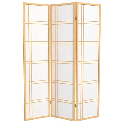 Red Lantern 6 ft. Tall Double Cross Shoji Screen - Natural - 3 Panels - color: Natural, size: 3 Panel