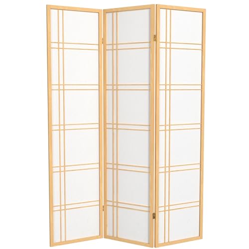 Red Lantern 6 ft. Tall Double Cross Shoji Screen - Natural - 3 Panels - color: Natural, size: 3 Panel