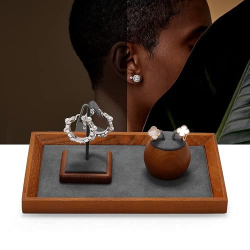 Oirlv Solid Wood Small Jewelry Tray Trade Showcase Countertop Jewelry Display Trays Rectangle Vanity Tray(Grey, Small) - color: Gray, size: 9.1" x 5.9" x 0.7"