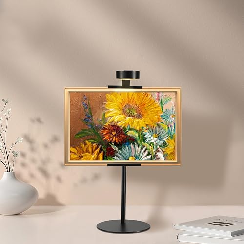Adjustable Desktop Photo Frame Stand with Magnetic Wall Painting Light, Holds Picture Frames up to 18 Inch,with Rechargeable Battery,Metal Vertical Stand with 3 Color Temperature & 13RGB Poster Lights, for Displaying Picture Frames, Artworks (1 Pack, Blac