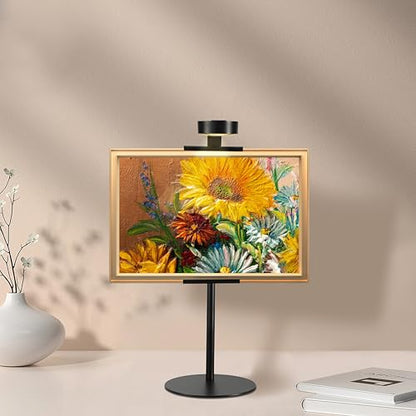 Adjustable Desktop Photo Frame Stand with Magnetic Wall Painting Light, Holds Picture Frames up to 18 Inch,with Rechargeable Battery,Metal Vertical Stand with 3 Color Temperature & 13RGB Poster Lights, for Displaying Picture Frames, Artworks (1 Pack, Blac