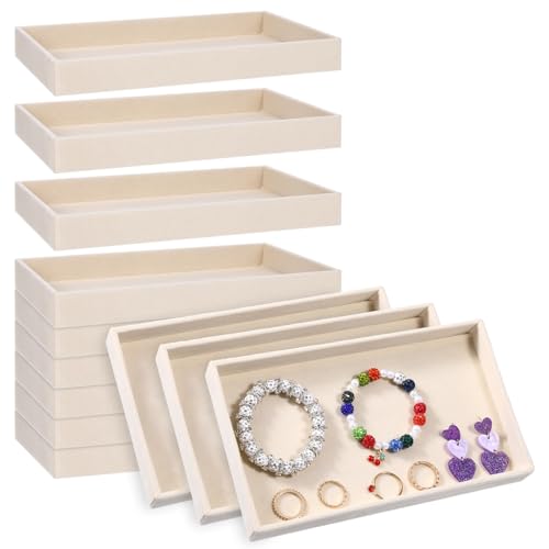 12 Pack Velvet Jewelry Trays, Stackable Jewelry Drawers 8.3x5x1inches Storage Trays for Display Beads Bracelets Necklaces Ring Earrings (Beige)