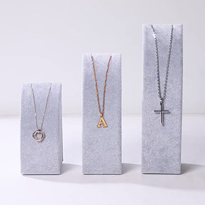 3Pcs/Set Necklace Display Stand For Selling Velvet Jewelry Holder Organizer Pandent Rack for Show (Gray Velvet) - color: Gray Velvet