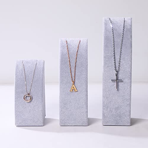 3Pcs/Set Necklace Display Stand For Selling Velvet Jewelry Holder Organizer Pandent Rack for Show (Gray Velvet) - color: Gray Velvet