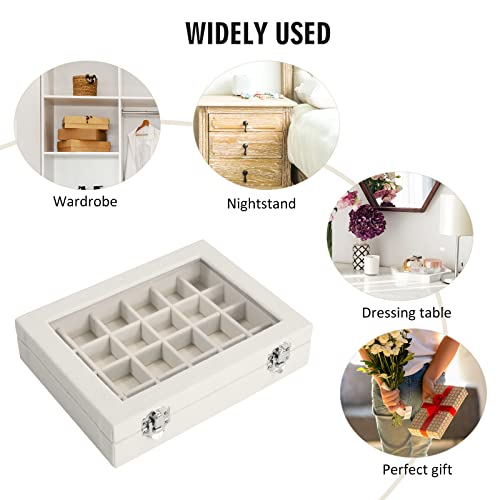 Vicoter Velvet Jewelry Box 24 Grid Jewelry Ring Display Organiser Box Tray Holder Earrings Storage Case for Girls Wife Mom Women (Beige) - color: Beige