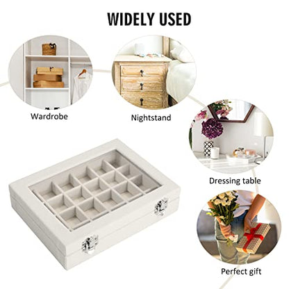 Vicoter Velvet Jewelry Box 24 Grid Jewelry Ring Display Organiser Box Tray Holder Earrings Storage Case for Girls Wife Mom Women (Beige) - color: Beige