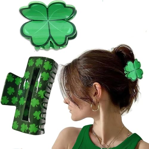 2pack St. Patrick's Day Green Shamrock Hair Claw Clips for Women Girls,Irish Lucky Clover Hair Jaw Barrettes,Holiday Party Favor Gift Decor Accessories - color: E