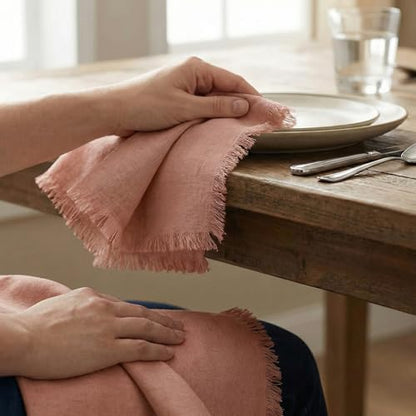 ACCENTHOME Blush Cotton Linen Napkin Set of 12 18x18 inch Dinner Napkins - Washable Soft Premium Hotel Quality Reusable Hemmed Edges Napkins Perfect Table Linens for Family Dinners, Weddings - color: 07 - Blush, size: 18"x18" - Pack of 12