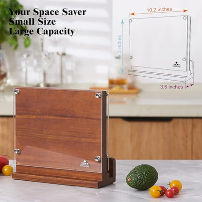 ENOKING Magnetic Knife Block with Acrylic Shield, Double Side Kitchen Knife Holder without Knives- Acacia Wood Universal Knife Storage Organizer with Powerful Magnet for Kitchen Counter - size: 10*9 inches