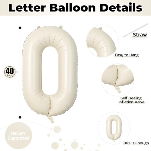 Custom 40 Inch Giant Foil Letter Balloons for Women's Birthday Party - Cream White Beige O, Helium Self Inflating Mylar Alphabet - color: Cream, size: Letter O