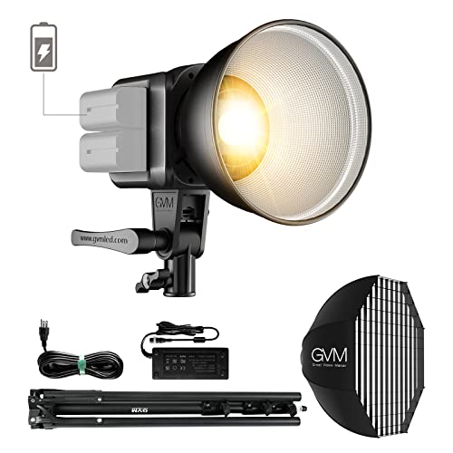 GVM Great Video Maker GVM 80W Bi-Color COB Video Light Kit, 2700K~7500K Continuous Lighting for Photography with Bowens Mount Softbox&Stand, 8 Effects Support AC Adapter & NP Battery - color: studio lights