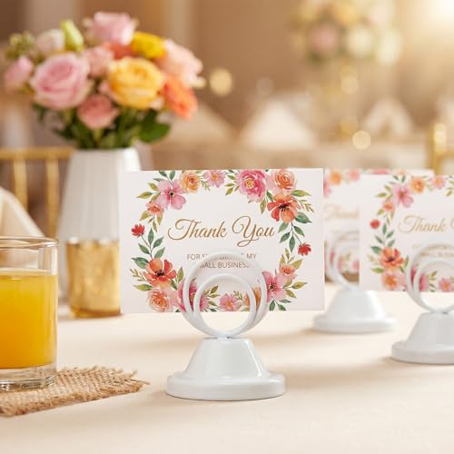 Fulmoon 24 Pcs Mini Table Number Holders Place Card Holders 1.5 Inch Steel Table Sign Stands for Wedding Graduation Reception Restaurant Home Photo Picture Office Memo (White) - color: White