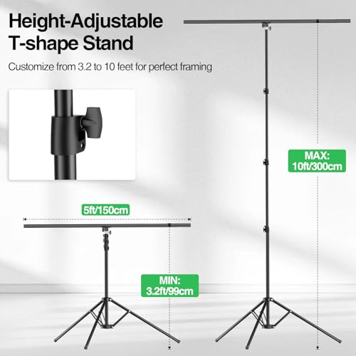 5x10ft Green Screen Backdrop Kit with Stand, Portable Greenscreen Background Includes Foldable T-Stand, 6 Clips and Carry Bag for Streaming, Gaming, Meeting, Video Production, Photography - size: 5x10ft