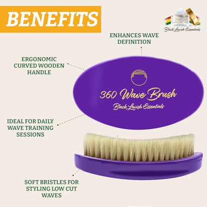 360 Wave Brush, Build Deeper Waves, Soft & Hard Boar Bristle Curved Brushes BLACK LAVISH ESSENTIALS Gold Bristle (Soft Brush, Purple) - color: Purple, size: Soft Brush
