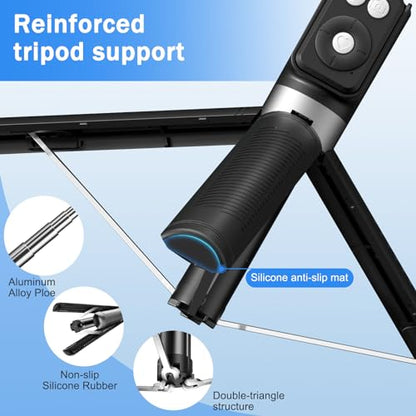 Selfie Stick Tripod with Fill Light, Phone Selfie Stick,Durable Stainless Steel Design,Bluetooth Remote Control,and Stable Three-Legged Support for Live Broadcasts,Video Shooting (Black) - color: Black