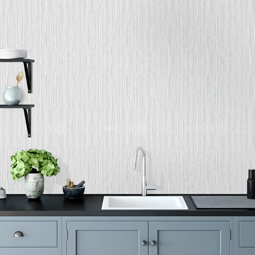 Beige Grey Grasscloth Peel and Stick Wallpaper 15.74" x 196.85" Boho Grass Cloth Contact Paper Linen Wallpaper Self-Adhesive Waterproof Vinyl Rolls - color: Beige Grey, size: 15.7" x 196.9"
