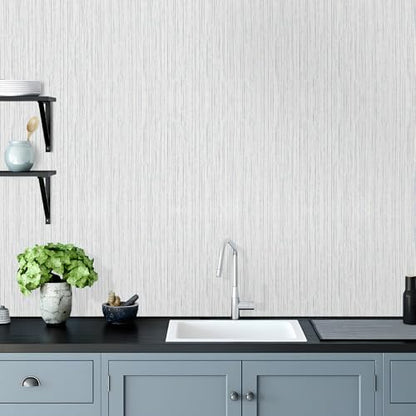 Beige Grey Grasscloth Peel and Stick Wallpaper 15.74" x 196.85" Boho Grass Cloth Contact Paper Linen Wallpaper Self-Adhesive Waterproof Vinyl Rolls - color: Beige Grey, size: 15.7" x 196.9"